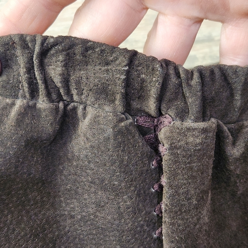 Y2K Vintage Suede Brown Patchwork Midi Skirt, Boho Western , Womens 10 - Picture 4 of 8